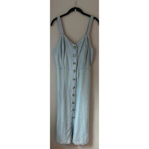 Japana Women Light Blue Denim Midi Dress With Button Accent Cotton Tencel Large